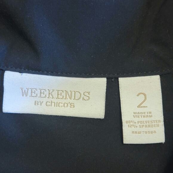 Chico's Weekends Black 3/4 Sleeve Ruffle Collar Zip Front Jacket Size L - Picture 8 of 9